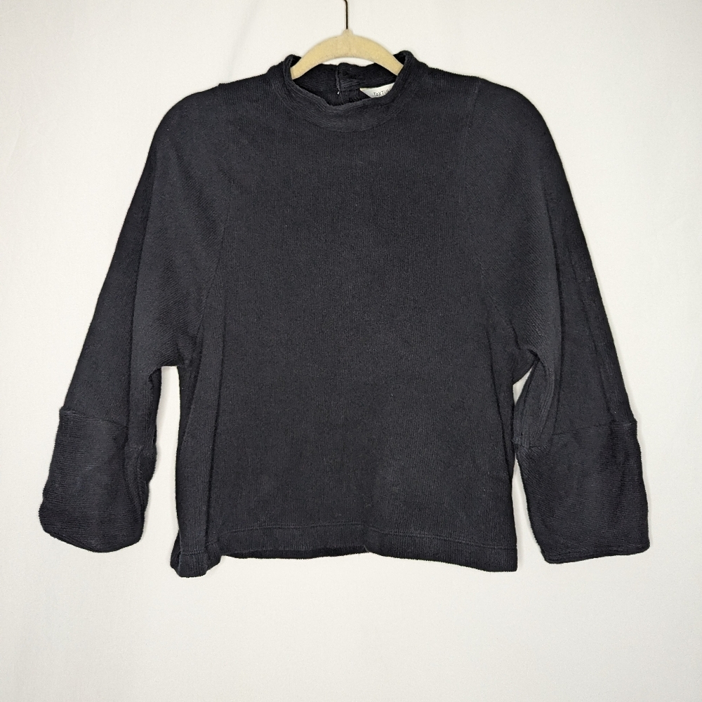 Madewell Texture and Thread Women's Black Ribbed Cropped Shirt Size M
